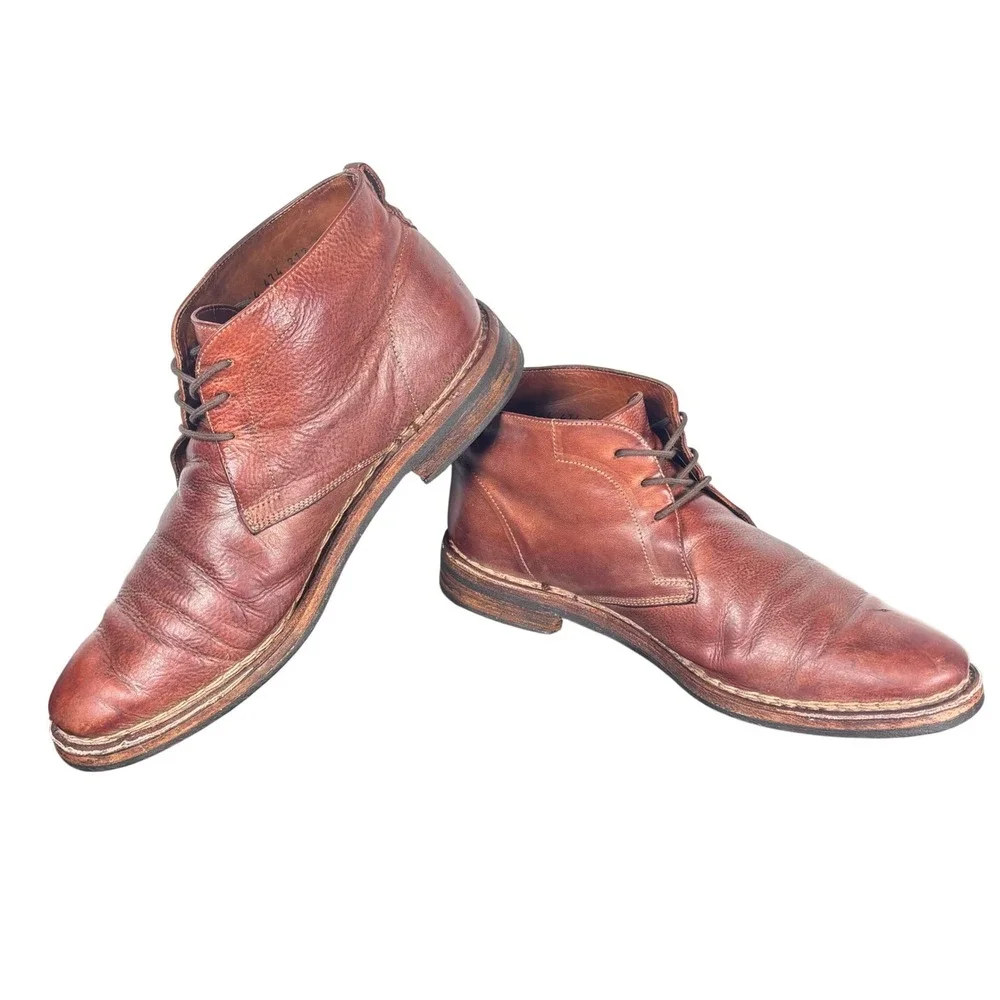 John Varvatos Chukka Boots Brown Leather Lace Up Distressed Rugged Gorpcore 10